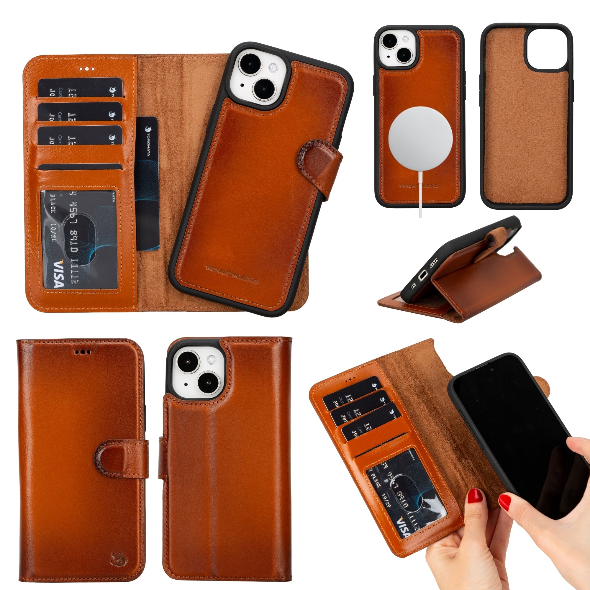 Casper Leather iPhone 15 Plus Wallet Case | Detachable MagSafe Compatible RFID Protection