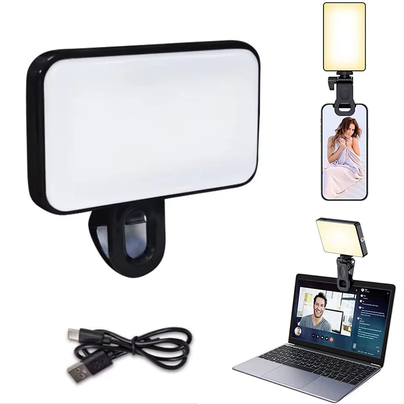 Mini Clip-On Selfie Fill Light – 3 Modes Rechargeable for Phone & Laptop