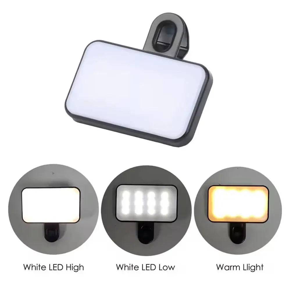 Mini Clip-On Selfie Fill Light – 3 Modes Rechargeable for Phone & Laptop